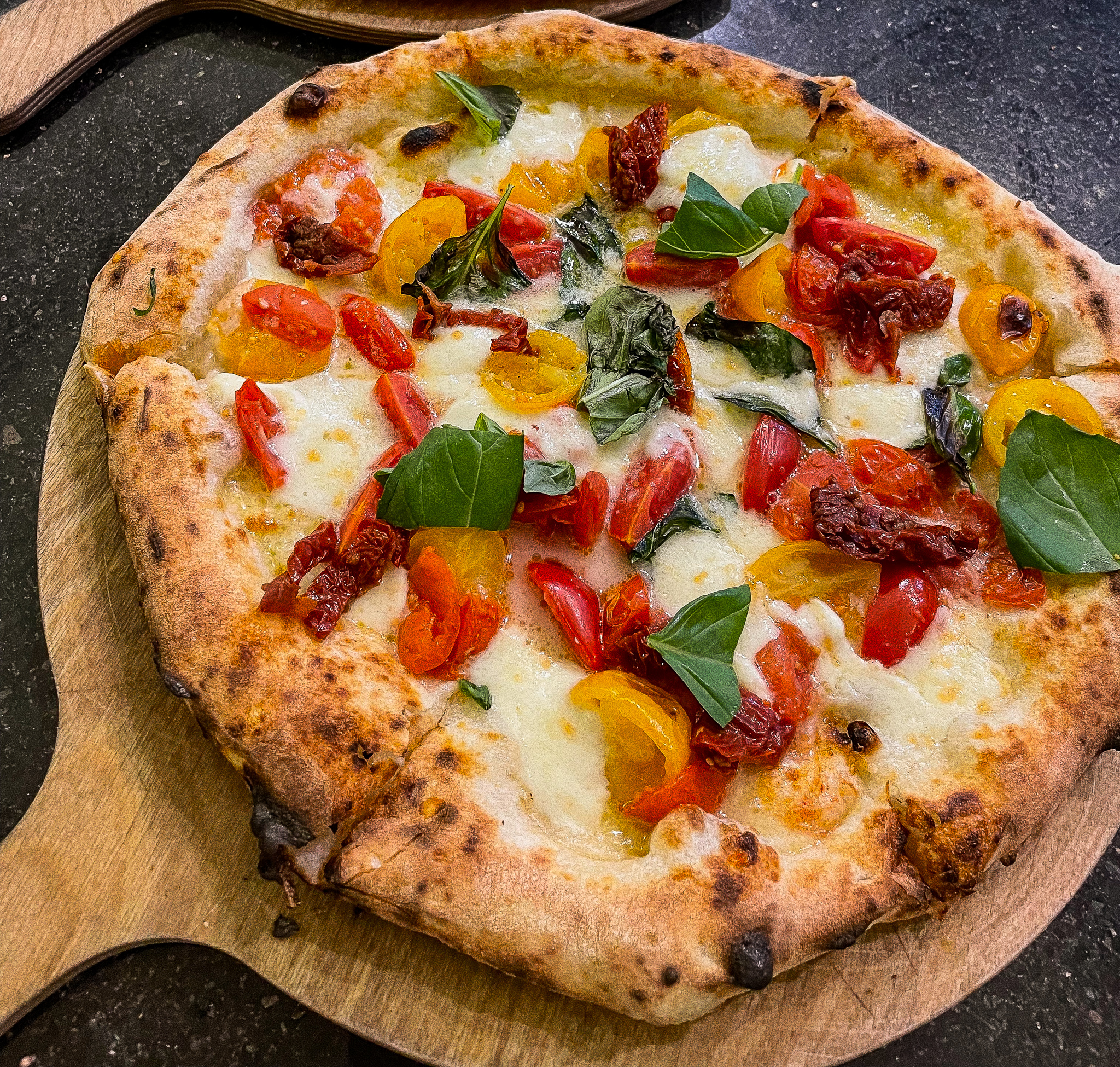Siciliana Pizza - Tomato Sauce, Black Olives, Capers, Italian Anchovies,  Mozzarella di Bufala, EVOO