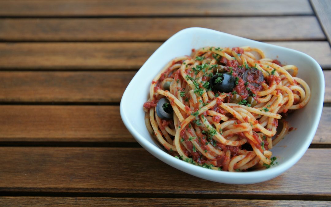 Spaghetti alla Puttanesca, a simple but tasty first course with a bizarre name